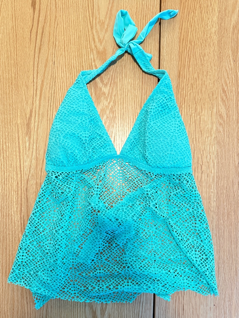 Mossimo Aqua Mesh Halter Tankini Swim Top Cover-Up Overlay Size L/G
